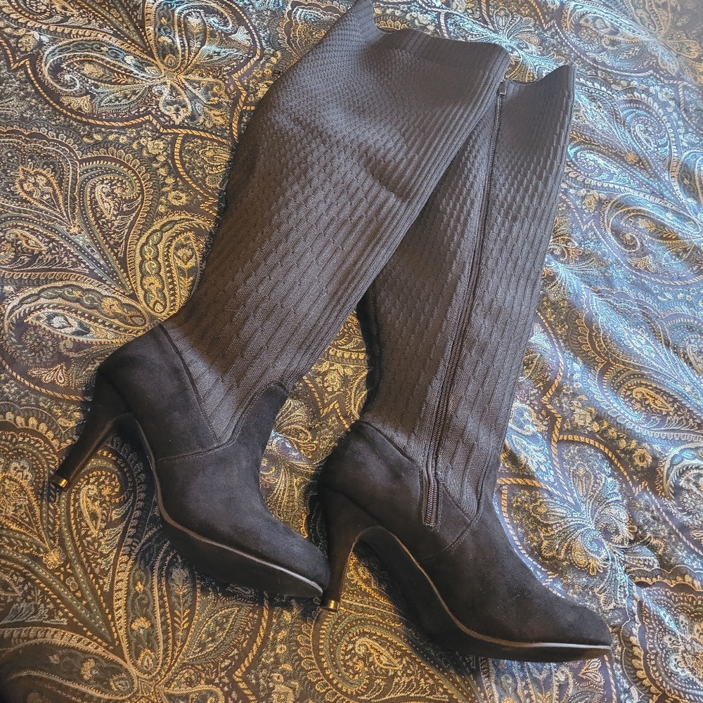 Black Sock Knit Over The Knee Boots (WW)